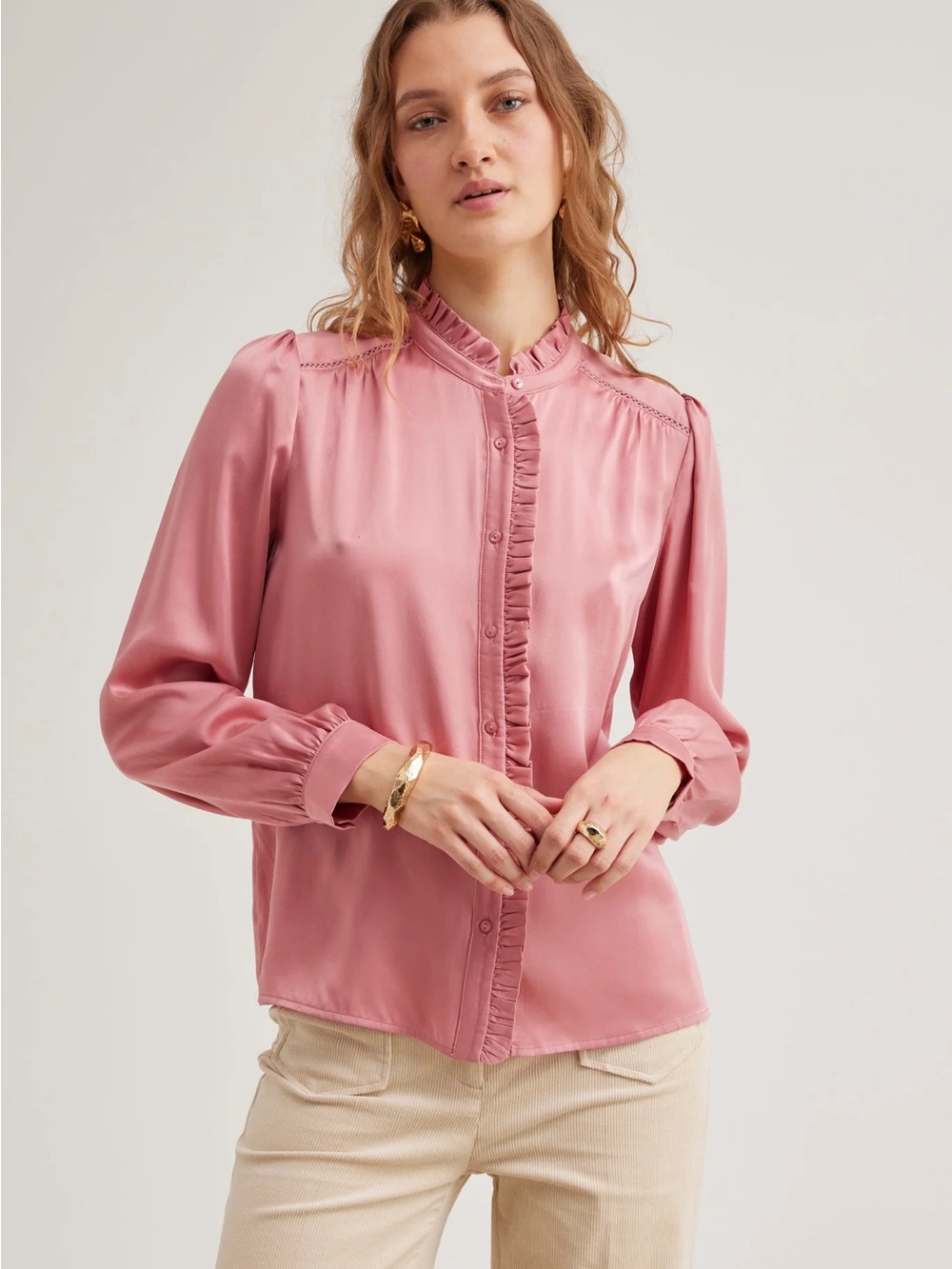 NWT Line Markvardsen 100% Silk Rosie Blouse in Rose, XL